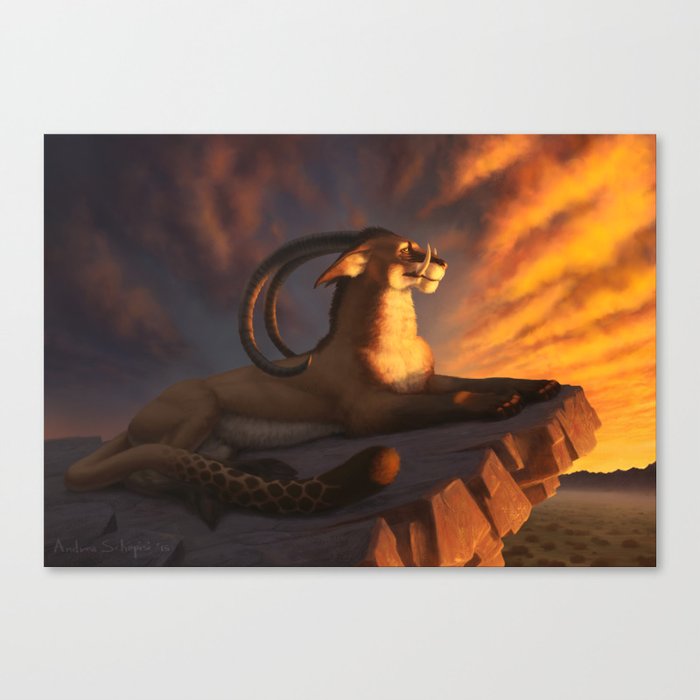 Fantasy feline hybrid in the sunset Canvas Print