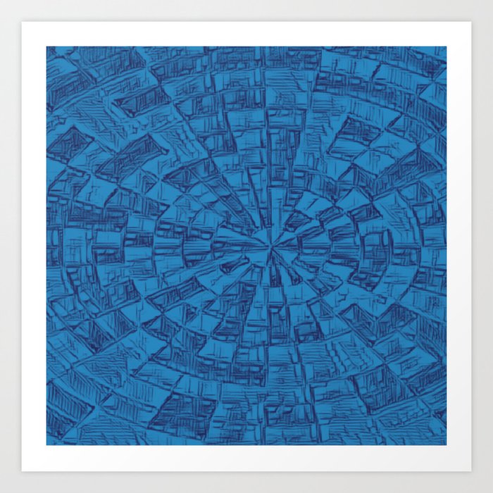 Blue and Black Circular Maze Art Print