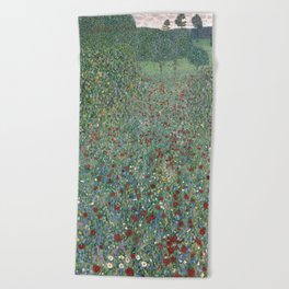 Gustav Klimt - Field of Poppies, 1907  Beach Towel
