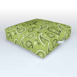 Black and White Paisley Pattern on Light Green Background Outdoor Floor Cushion