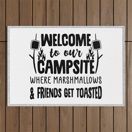 Welcome To Our Campsite Funny Camping Slogan Outdoor Rug