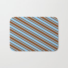 [ Thumbnail: Light Sky Blue & Brown Colored Lined/Striped Pattern Bath Mat ]