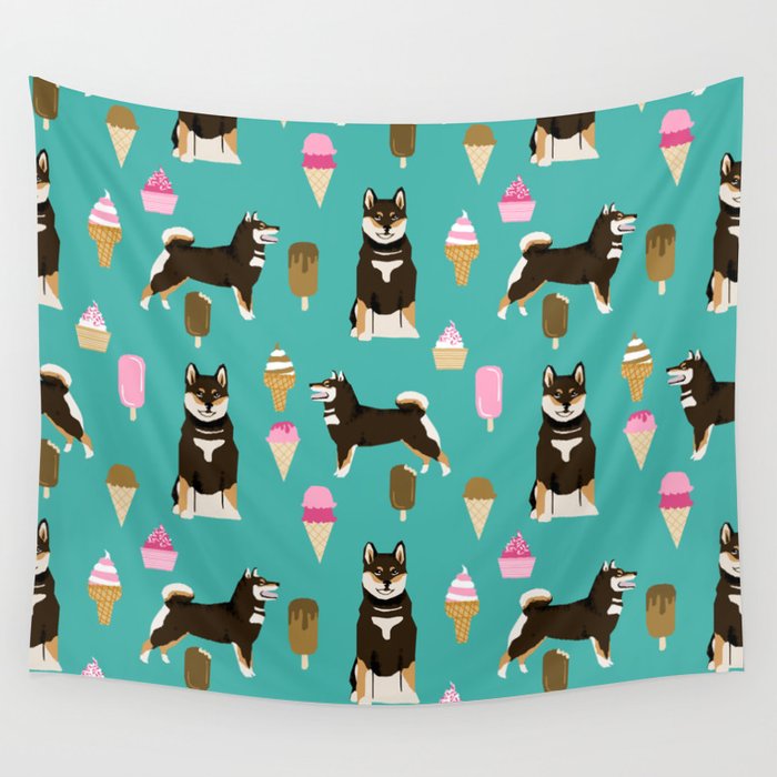 shiba inu black and tan ice cream dog breed pet pattern dog mom Wall Tapestry