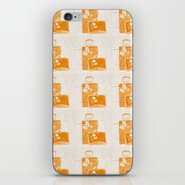 Block Pattern Suitcases with Travel Stickers in Orange iPhone Skin