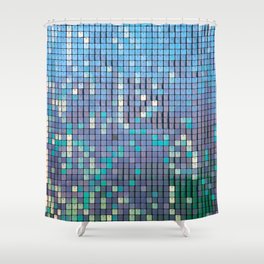 Sequin background. Silver square sequins shimmering in the sun. Reflecting colors of the rainbow including blue, gray, silver, green, black, red, yellow and more. Background and Textures. Photo Booth Shower Curtain