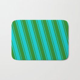 [ Thumbnail: Dark Turquoise and Forest Green Colored Stripes Pattern Bath Mat ]