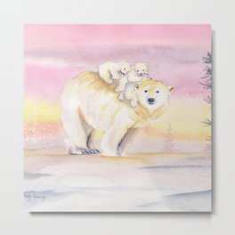 Polar Bear Family Metal Print | Birthday, Home, Family, Gift, Animal, Watercolor, Decor, Cub, Momma, Painting 