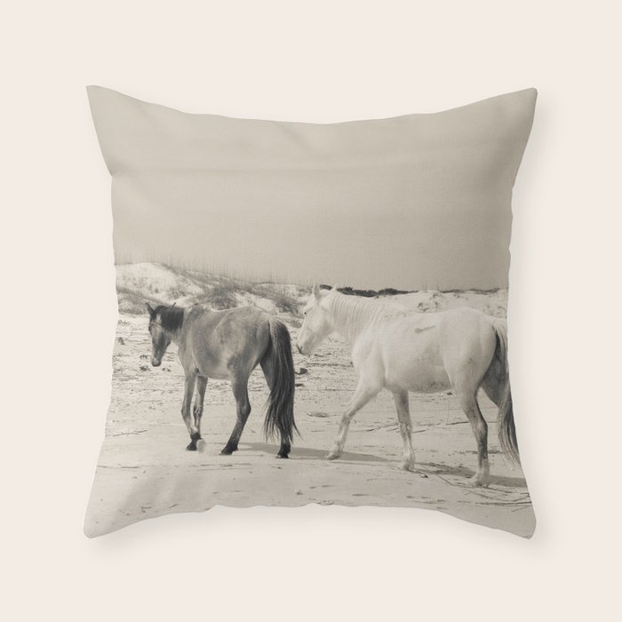 Wild Horses 6 Black and White Throw Pillow by Olivia Joy St Claire X