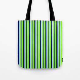 [ Thumbnail: Powder Blue, Dark Blue, and Chartreuse Colored Lines Pattern Tote Bag ]