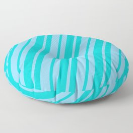 [ Thumbnail: Dark Turquoise & Sky Blue Colored Striped Pattern Floor Pillow ]