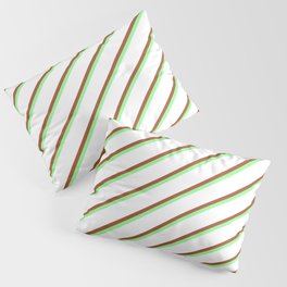 [ Thumbnail: Green, White, and Sienna Colored Lines Pattern Pillow Sham ]