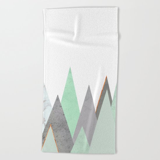 MINT COPPER MARBLE GRAY GEOMETRIC MOUNTAINS Beach Towel