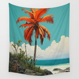 Red Palm Vista Wall Tapestry