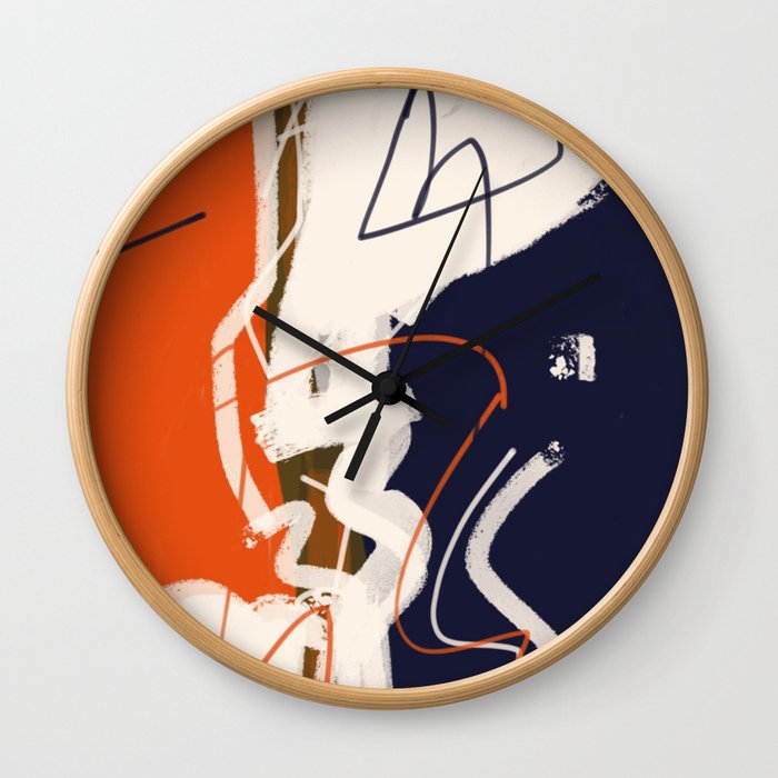 abstract painting orange blue Wall Clock