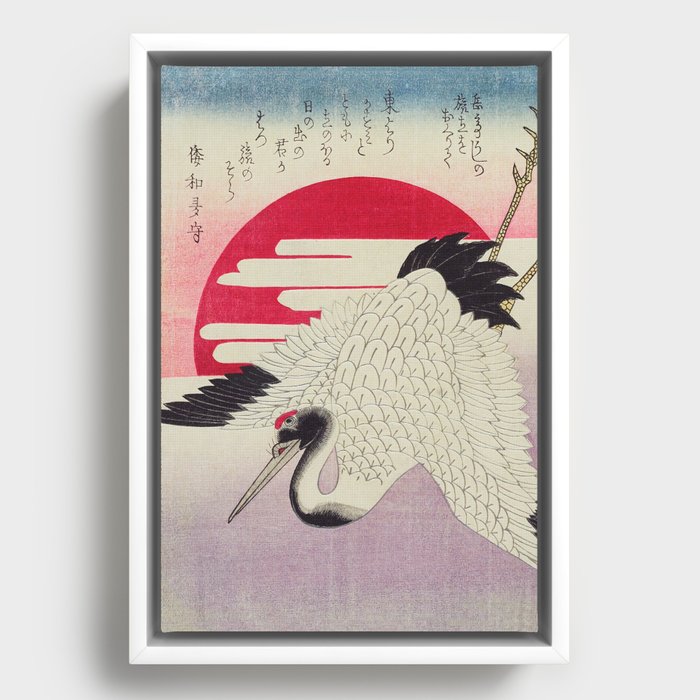 Flying Crane, Rising Sun Woodblock art Framed Canvas