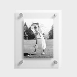 Audrey Hepburn Playing Golf, Black and White Vintage Art Floating Acrylic Print