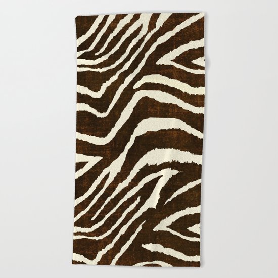 ANIMAL PRINT ZEBRA IN WINTER 2 BROWN AND BEIGE Beach Towel