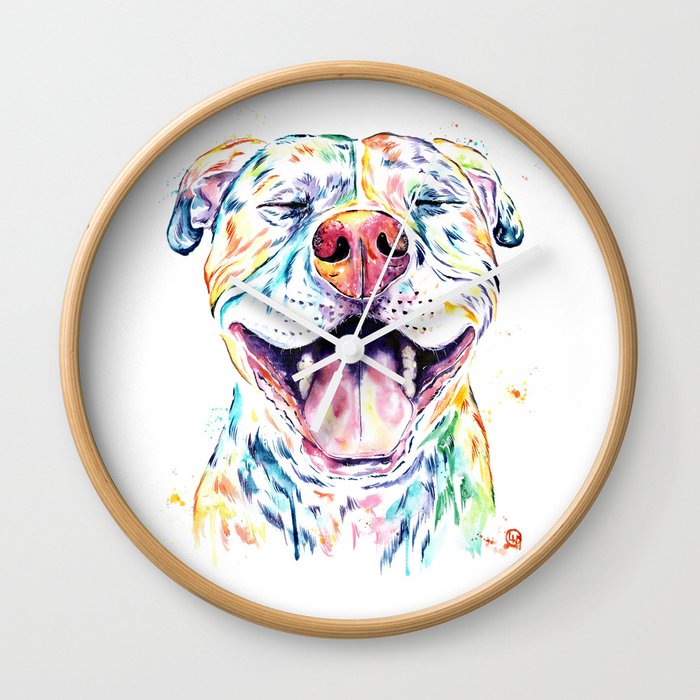 Pit Bull, Pitbull Watercolor Pet Portrait Painting - Tango Wall Clock