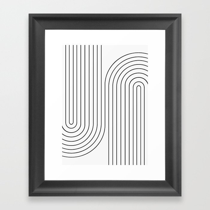 Minimal Line Curvature I Black and White Mid Century Modern Arch Abstract Framed Art Print