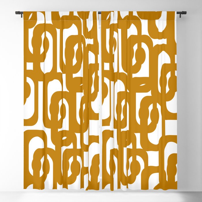 Midcentury Modern Loop Pattern in Dark Honey Mustard Gold and White Blackout Curtain