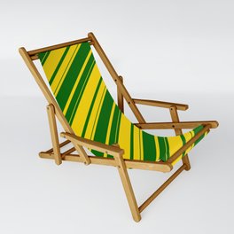 [ Thumbnail: Yellow & Dark Green Colored Lines/Stripes Pattern Sling Chair ]