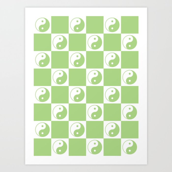 Yin Yang Checker in Green and White Art Print