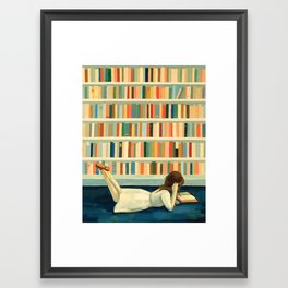 I Saw Her In the Library Framed Art Print | Colorful, Reader, Girl, Curated, Books, Acrylic, Vintage, Librarian, Reading, Library 