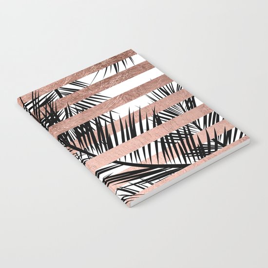 Trendy tropical palm trees chic rose gold stripes Notebook