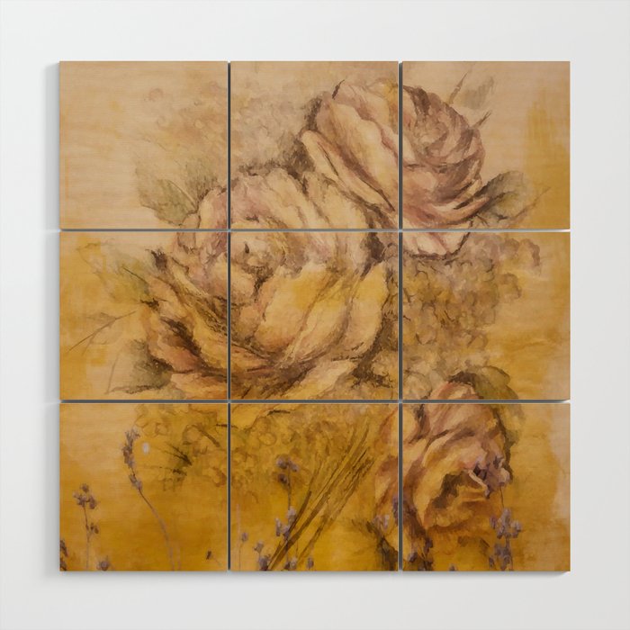 Vintage countryside rose bouquet Wood Wall Art