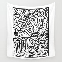 Cool Graffiti Art Doodle Black and White Monsters Scene Wall Tapestry