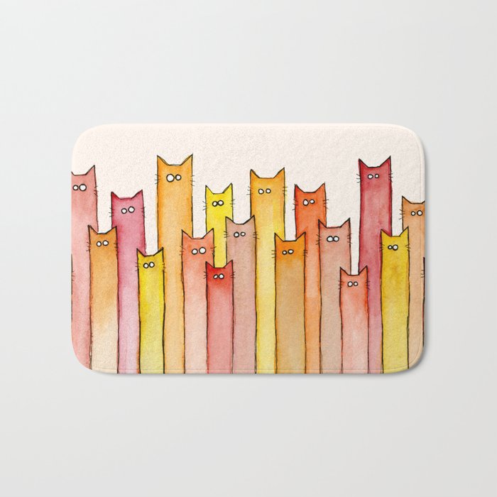 Cats Autumn Colors Pattern Whimsical Cat Orange Red Yellow Animals Bath Mat