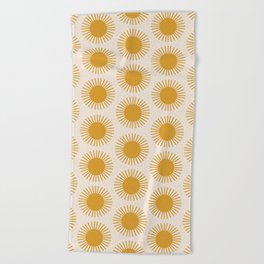 Golden Sun Pattern Beach Towel | Curated, Zodiac, Summer, Pattern, Tan, Abstract, Graphicdesign, Bohemian, Retro, Vintage 