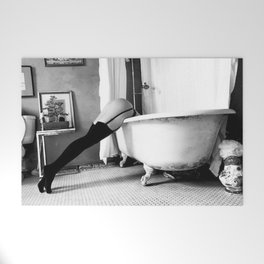 Head Over Heals - Female in Stockings in Vintage Parisian Bathtub black and white photography - photographs wall decor Welcome Mat