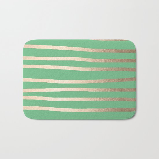 Abstract Drawn Stripes Gold Tropical Green Bath Mat