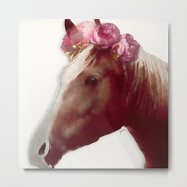 Horse with Roses Metal Print