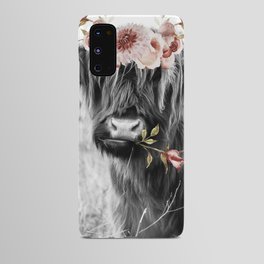 Highland Cow Landscape with Flowers Android Case