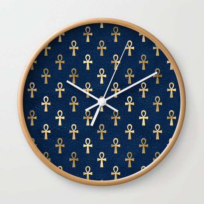 Ankh Symbol Ancient Egypt - Blue and Gold Wall Clock