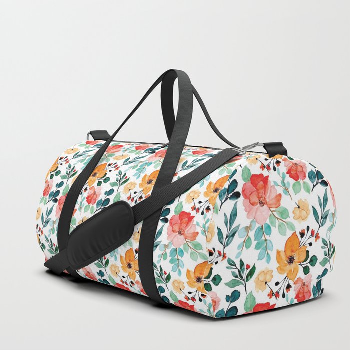 Watercolor Orange and Red Flowers Collection Duffle Bag