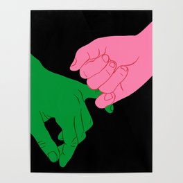 Colorful people holding hands flat cartoon illustration print Poster