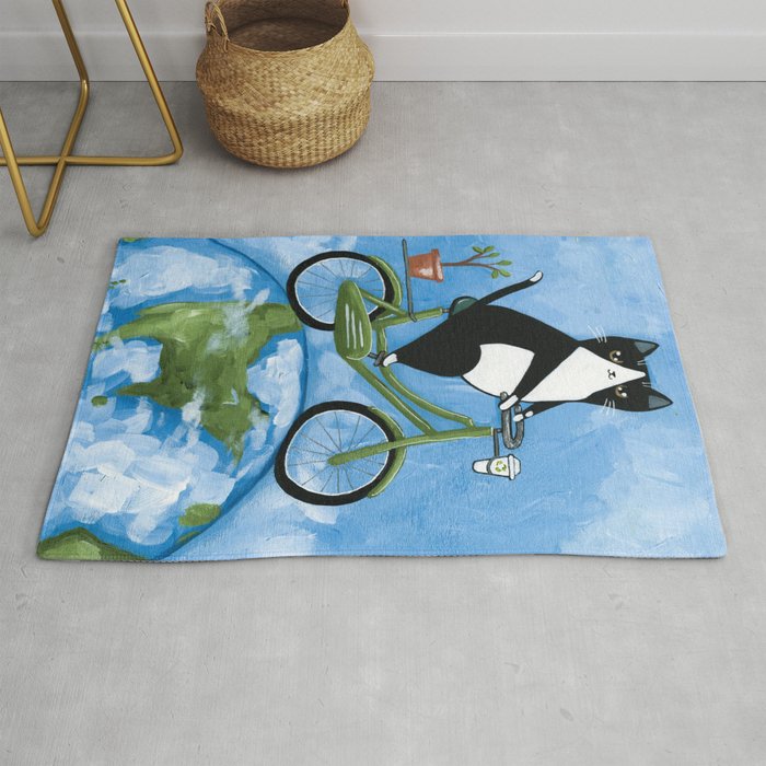 Earth Day Bicycle Ride Cat Rug