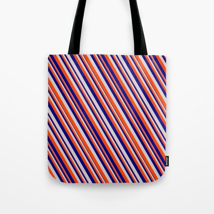 Blue, Light Gray & Red Colored Lined Pattern Tote Bag