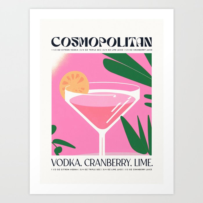 Cosmopolitan Cocktail Tropical Room Pink Art Recipe Art Print