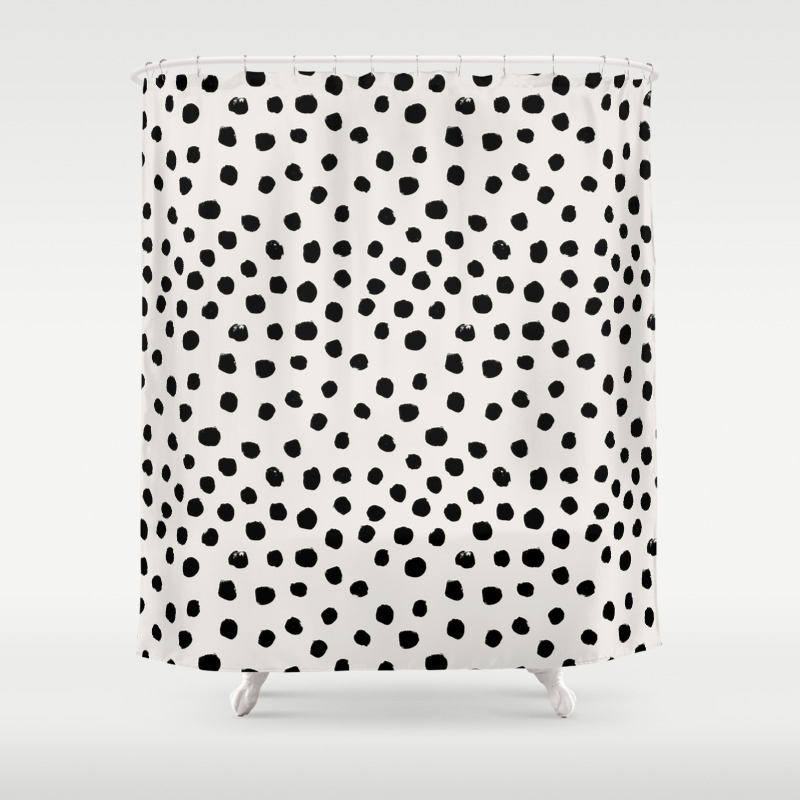 Preppy brushstroke free polka dots black and white spots dots dalmation  animal spots design minimal Shower Curtain