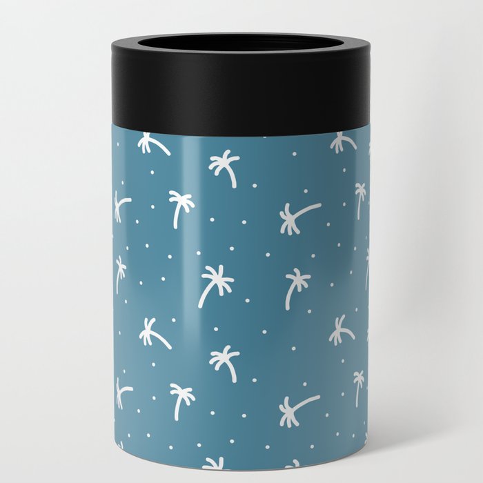 Blue And White Doodle Palm Tree Pattern Can Cooler