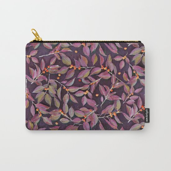 Leaves + Berries in Olive, Plum & Burnt Orange Carry-All Pouch