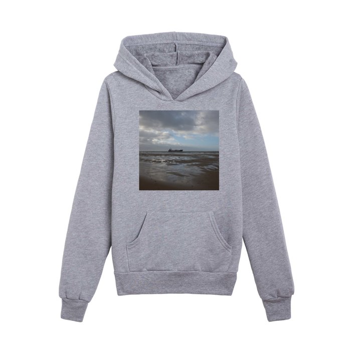 Ship on the coast at sea in the Netherlands Kids Pullover Hoodie