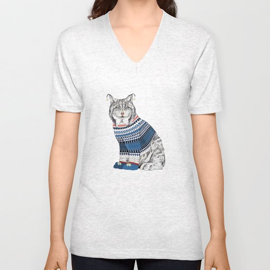 Christmas Lynx // Festive Furries No.1 Unisex V-Neck