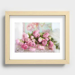 Shabby Chic Cottage Pink Floral Ranunculus Peonies Roses Print Home Decor Recessed Framed Print
