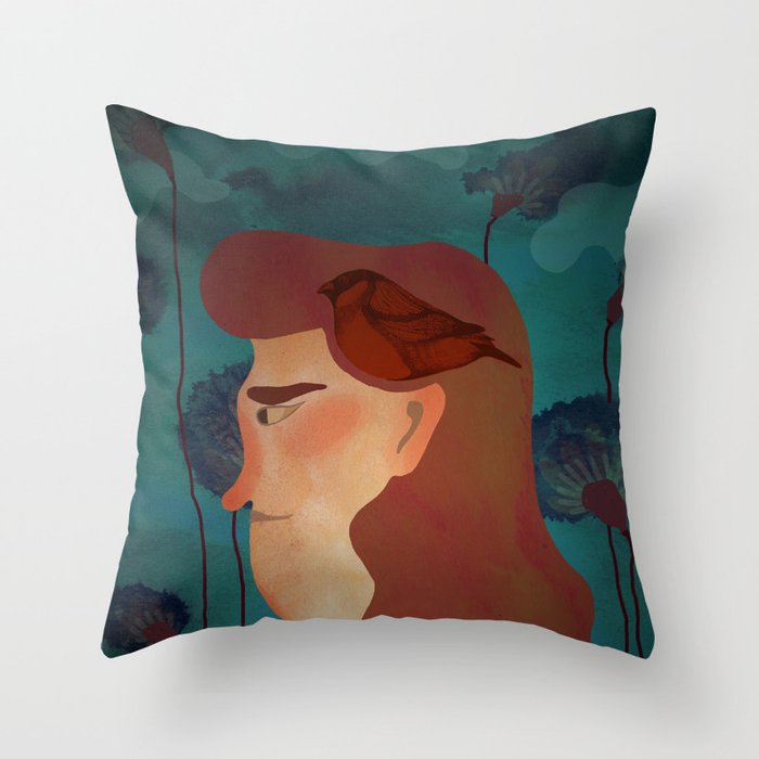 lady with bird Throw Pillow