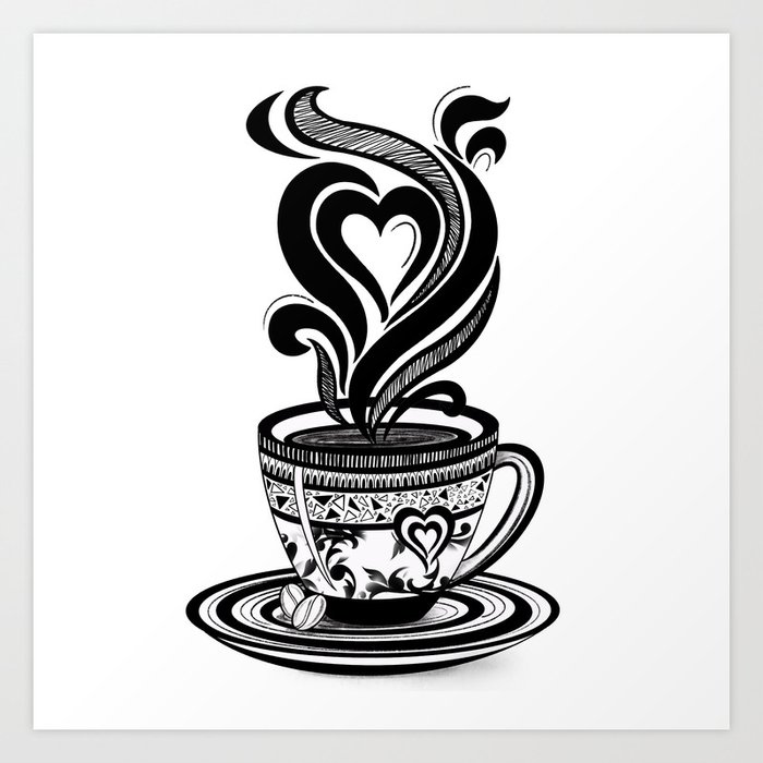 Coffee Love Coffee Cup Coffee Doodle Art Coffee Illustration Black And White Coffee Design Art Print By Nmartworks Society6